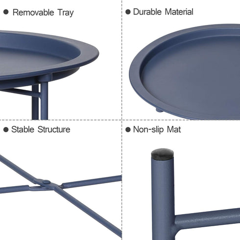18.5 18.5 19.7 VECELO Modern End Side Tables,Round Metal Foldable Tray,Stable Snack Nightstand for Outdoors,Small