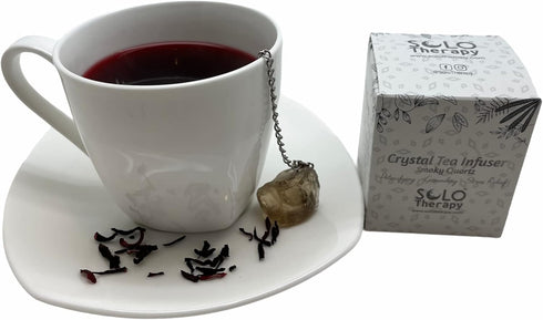 Crystal Tea Infuser, Smoky Quartz Stainless Steel Ball Mesh Strainer with Extended Chain Hook for Fine Loose Tea