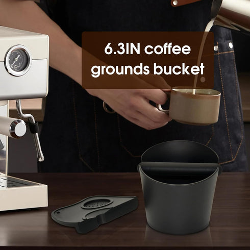 6.3 inch Large Espresso Knock Box, Silicone Tamper Mat Set with Removable Knock Bar for Home Office Barista Tools