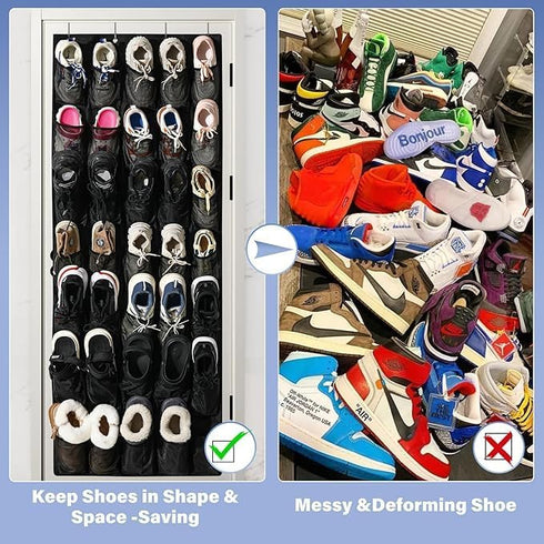 Teikou 24 Over the Door Shoe Organizer, Large Breathable Mesh Pockets, Hanging Storage Holder, Hanging Shoe
