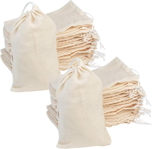 Tayfremn 100Pcs Cotton Drawstring Bags, Reusable Muslin Bag Natural Cotton Bags with Drawstring