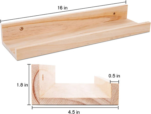 Set 2, 16 Inches AZSKY Picture Ledge Shelf, Small Floating Shelves of Nursery Book Shelves for Storage, Bookshelf Wall