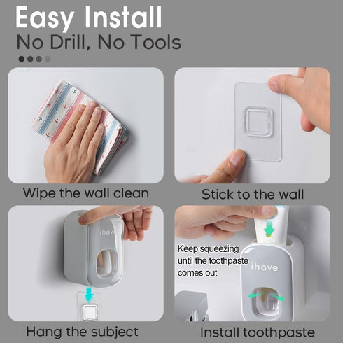 iHave Toothpaste Dispenser Wall Mount, Automatic Toothpaste Squeezer for Bathroom, Grey