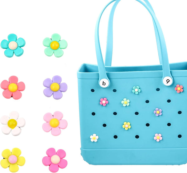8 Pcs Flower Charm Accessory for Bogg Bags and Simply Southern Totes, Decorative Accessories for Beach Tote Bags