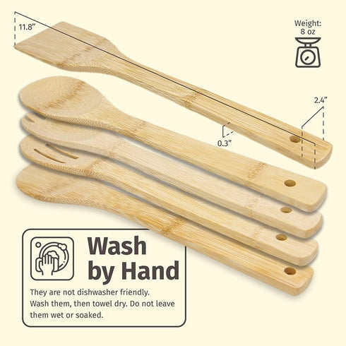 PrintSupremacy Custom Engraved Bamboo Cooking Spoons Set, Non-Stick Wooden Kitchen Gadget, 5 Pieces for Baking Gift
