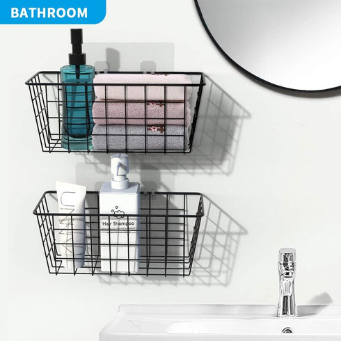 MaraFansie Hanging Kitchen Baskets, Over the Cabinet Door Organizer, No Drilling Adhesive Basket, 2 Pack, Black