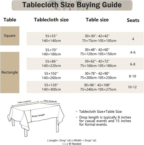Rustic Heavy Weight Waterproof Linen Tablecloth, Beige Embroidery for Rectangle Tables, Burlap Farmhouse Covers (Green