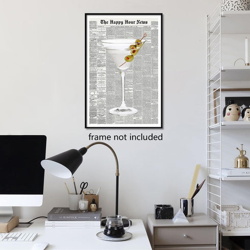 Generic 70's 16x24in Trendy Green Martini Canvas Wall Art Vintage Newspaper Retro Bar Cart Aesthetics Poster Funky