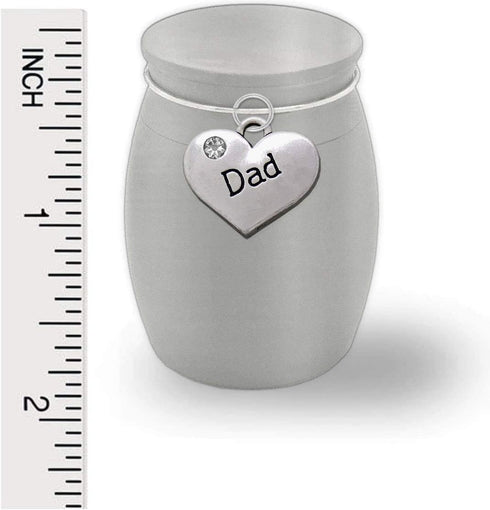 Small Miniature Dad Father Memorial Cremains Holder Container Jar, Brushed Stainless Steel, 1.5" Tall