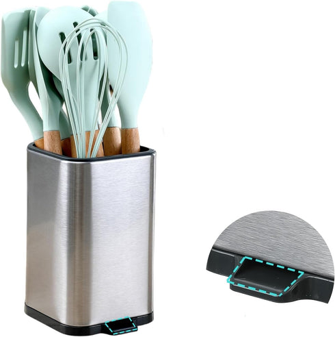 Kitchen Utensil Holder for Countertop Organizer, Stainless Steel Storage Caddy for Flatware, Medium Silvery