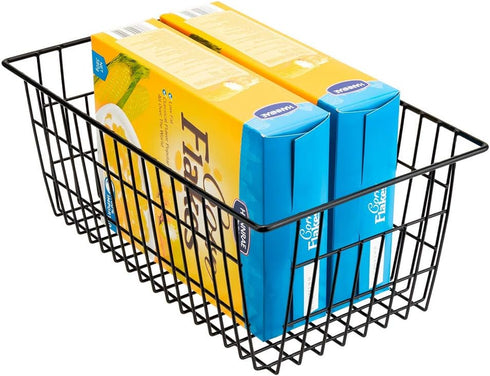SANNO Set of 3 Freezer Baskets - Wire Storage Bins for Home, Office, Bathroom, Pantry Organization, Black