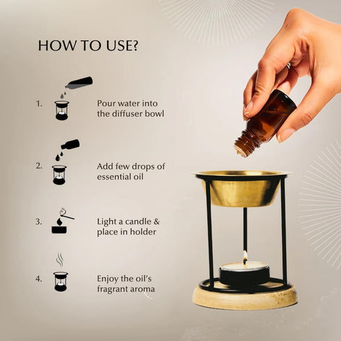 Dukhni Classic Essential Oil Burner | Brass Burner with Candle for Diffuser Oils | Relax with Home Aromatherapy