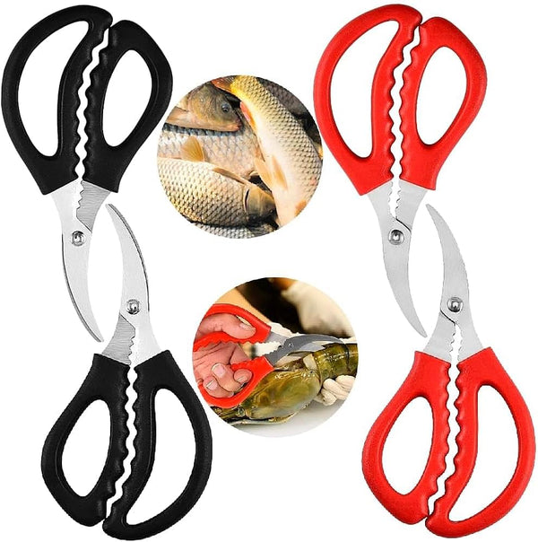 4 Pcs Multifunctional Seafood Scissors, Stainless Steel Shears for Kitchen, Red and Black