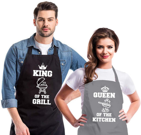 Funny Aprons for Couple, His and Hers Kitchen Aprons Set with 2 Pockets for Cooking Grilling Baking