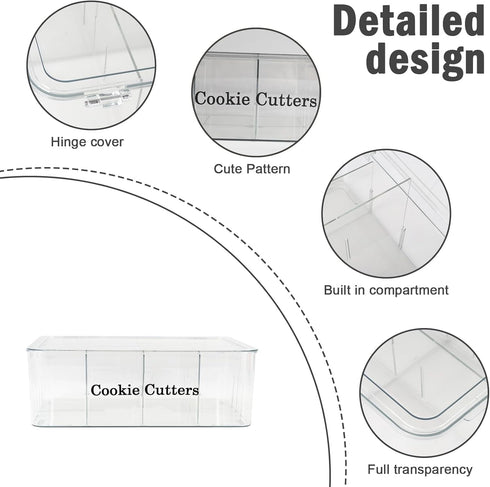 Cookie Cutters Organizer for Baking, Biscuit Cutters Storage Box with 8 Adjustable Compartments and Dustproof Lid