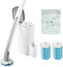 Disposable Toilet Brush and Holder Set with 16 Refills, Long Handle Wand, Compact Bathroom Scrubber, White
