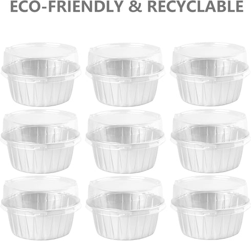 DEAYOU 100-Pack Silver Cupcake Baking Liner with Lid, Tart Pie Tin Pan Holder for Party, Wedding, Creme Brulee