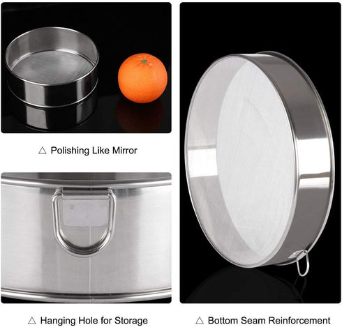 Fine Mesh Flour Sieve, 10" Stainless Steel 60 Mesh Round Sifter for Baking Cake and Bread