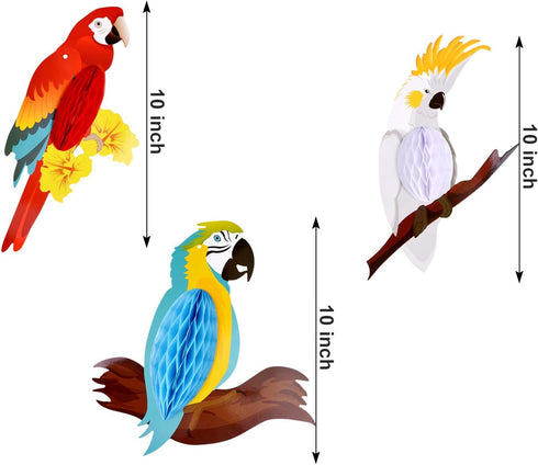 TUPARKA 6 Pieces Tropical Birds Honeycomb Parrot, Hawaiian Summer Beach Tiki Bar Luau Party Decorations