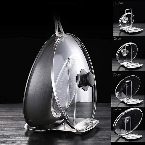 Kitchen Pan Lid Holder and Spoon Rest, Stainless Steel Cookware Organizer for Uncluttered Desktop