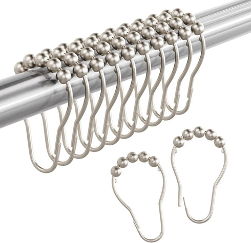 Amazer Set of 12 Rust-Resistant Metal Shower Curtain Rings, Matte Nickel Hooks for Bathroom Shower Rod
