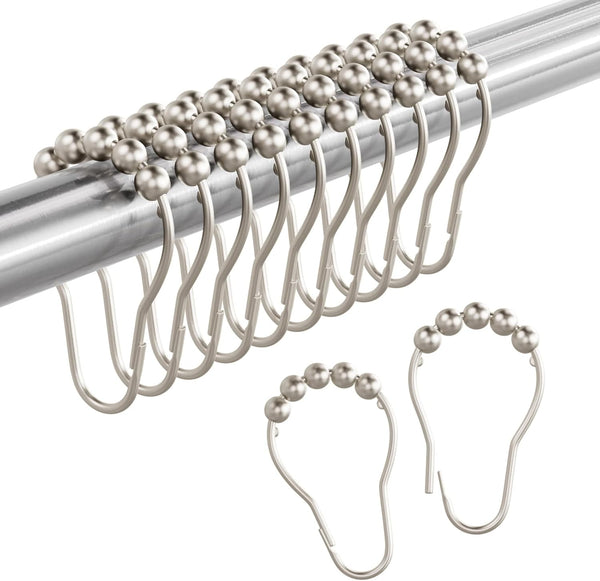 Amazer Set of 12 Rust-Resistant Metal Shower Curtain Rings, Matte Nickel Hooks for Bathroom Shower Rod