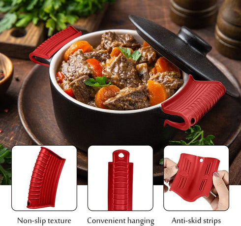 Silicone Assist Handle Holder, Hot Skillet Handle Covers for Cast Iron Skillets, Non-Slip Heat Resistant, Red