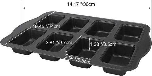 Beasea Mini Loaf Pan, 8 Cavity Nonstick Bakeware, Carbon Steel Square Bread Pan for Baking Oven Cakes