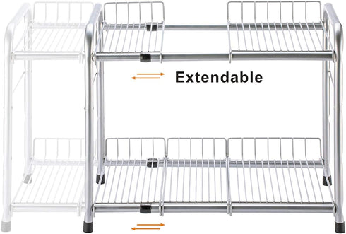 Flagship 2 Tier Under Sink Organizers and Storage Rack, Expandable Cabinet Shelf for Kitchen Bathroom, Silver