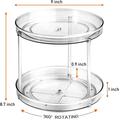 Amolliar 2 Tier 9 Inch Lazy Susan Turntable Organizer for Cabinet, Spice Rack Food Storage Container for Kitchen