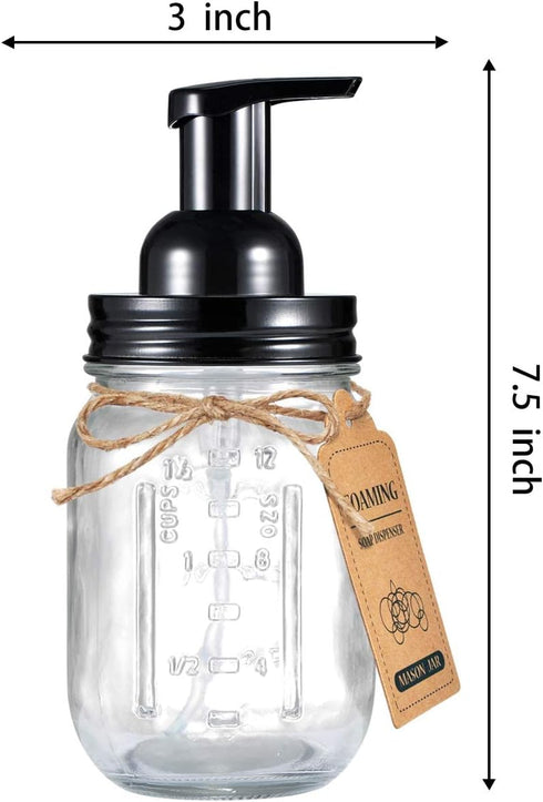 Amolliar Mason Jar Foaming Soap Dispenser - Rustproof Stainless Steel Lid, BPA Free Pump, Rustic Farmhouse Decor