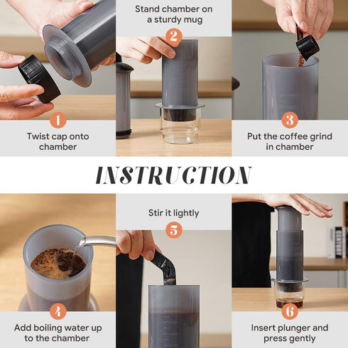 Coffee Press Maker - New Design, Bigger Capacity, Makes 1 to 3 Cups Quickly Without Bitterness