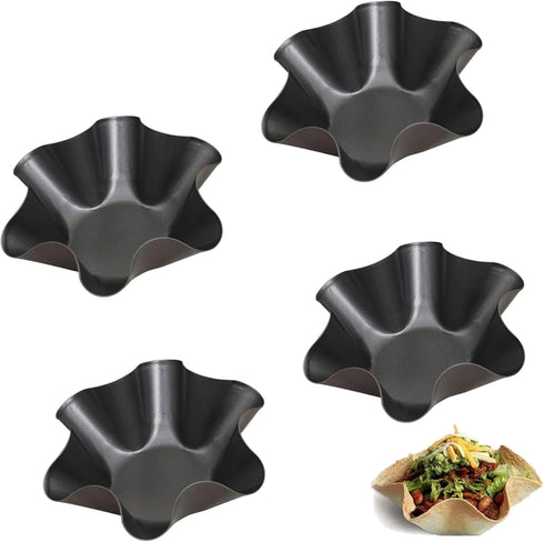 Tortilla Pan Set, 4pcs Nonstick Tortilla Bowl Maker, Carbon Steel Taco Salad Shell Molds for Kitchen, Microwave &