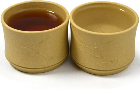 Teacup 80ml Chinese Clay Zisha Kungfu Cup, 2pcs Anaglyph Bamboo (Yellow Duan)