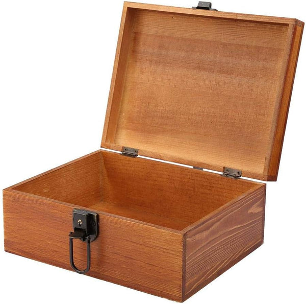 Wooden Keepsake Box with Lock Key, Vintage Printing Pattern Jewelry Box, Beautiful Wooden Stationery Box (Baked Color