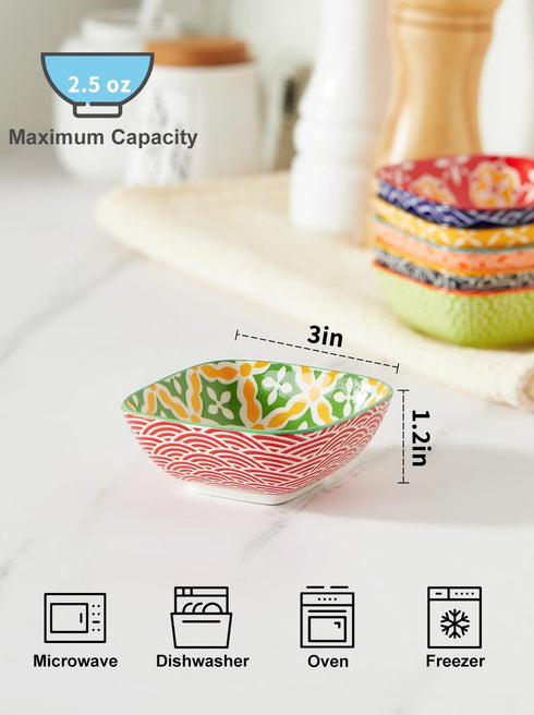 Small Dipping Bowls, Ceramic Dipping Sause Dish for Soy Sauce, 3 Inch Mini Little Bowl Set for Condiments, Sushi, Appetizers, Side Dish, Set of 6 by Metahom