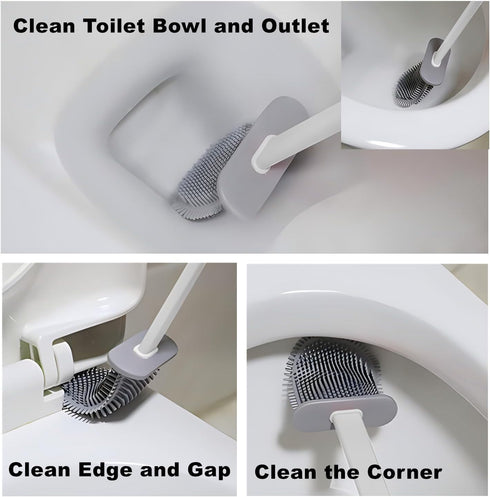 Toilet Brush with Holder, Silicone Toilet Brush and Cleaning Brush Set for Household Bathroom (Black)