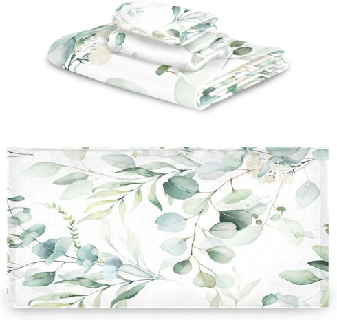 YOCIBIUT 3 Set,Microfiber Bathroom,1 Towel,1 Towel,1 Piece Sage Green Eucalyptus Bath Towels Absorbent Vintage
