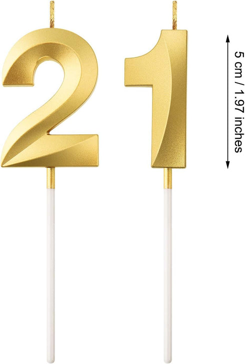 Gold Birthday Candles Numeral Cake Topper Decoration for 21st Birthday Party, Wedding, Anniversary Celebration Supplies