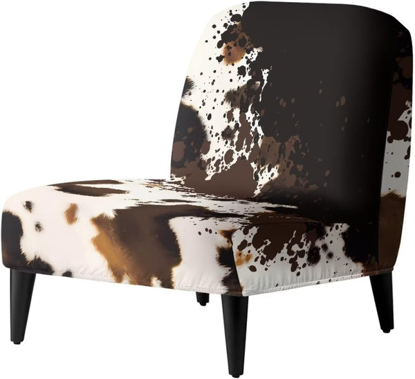 Generic Stretch Armless Chair Slipcovers Cow Print Armless Accent Chair Covers Removable Non-Slip