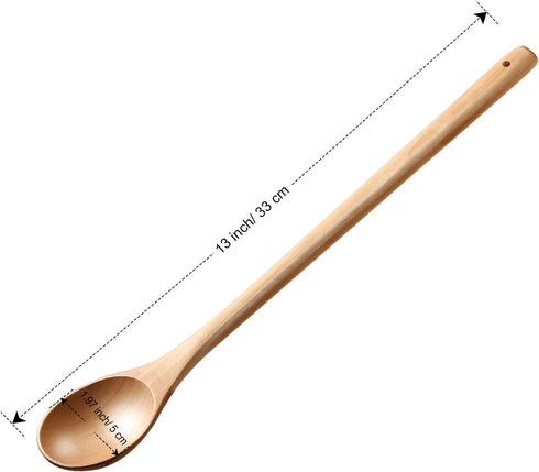 4 Pieces Wood Mixing Spoon Set, Long Handle Wooden Spoons for Kitchen Stirring, 13 Inches