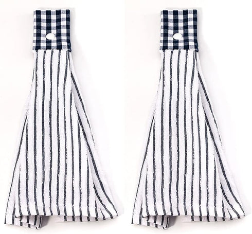 Vimeet 2 Pcs Kitchen Cotton Classical Striped Towel/Absorbent Towel/Hanging Towels/Hand Towel,Blue Stripes