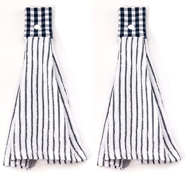 Vimeet 2 Pcs Kitchen Cotton Classical Striped Towel/Absorbent Towel/Hanging Towels/Hand Towel,Blue Stripes