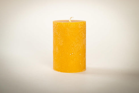 BeeTheLight Beeswax Pillar Candle - 100% Pure Bees Wax, Choose Size and Color, 24 Hour Burn Time, Unscented