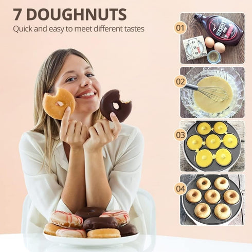 Electric Non Stick Doughnut Maker, Toaster Donut Machine for Home Snacks, Makes 7 Doughnuts