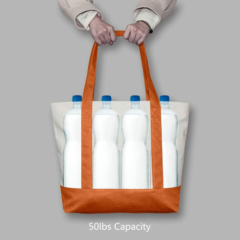 TOPDesign 1-Pack Canvas Tote Bag with External Pocket, Reusable Grocery Shopping Bag, Top Zipper Closure, Daily