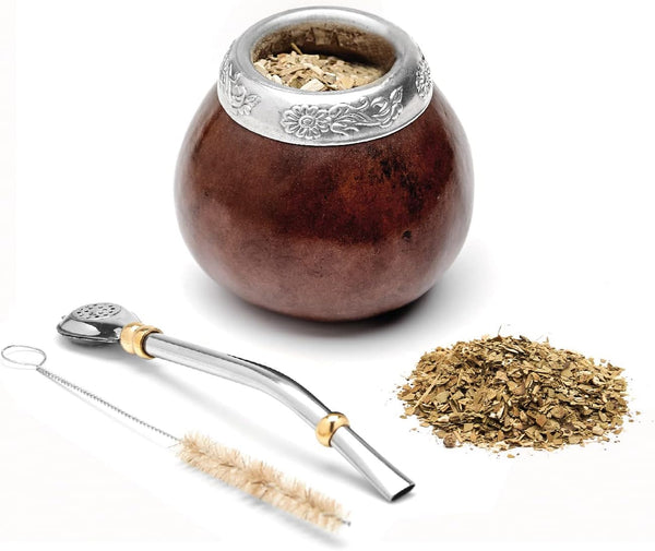 BALIBETOV Yerba Mate Gourd Set, Original Natural Handmade Yerba Mate Cup Argentina, Includes Cup, Bombilla, and Brush.