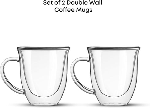 JoyJolt Serene Double Walled Insulated Glasses Coffee Mug Set of 2, 7.4 Ounces