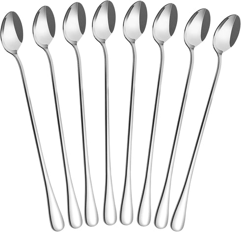 LOVEINUSA 8 Pcs Long Handle Ice Tea Spoons, 9" Silver 304 Stainless Steel Coffee Stirrers for Bar