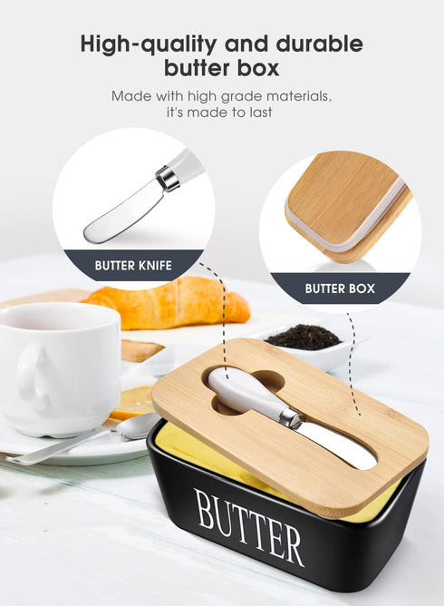 Set 2, AISBUGUR Butter Dish with lid Ceramics Butter Keeper Container with Knife and High- quality Silicone Sealing